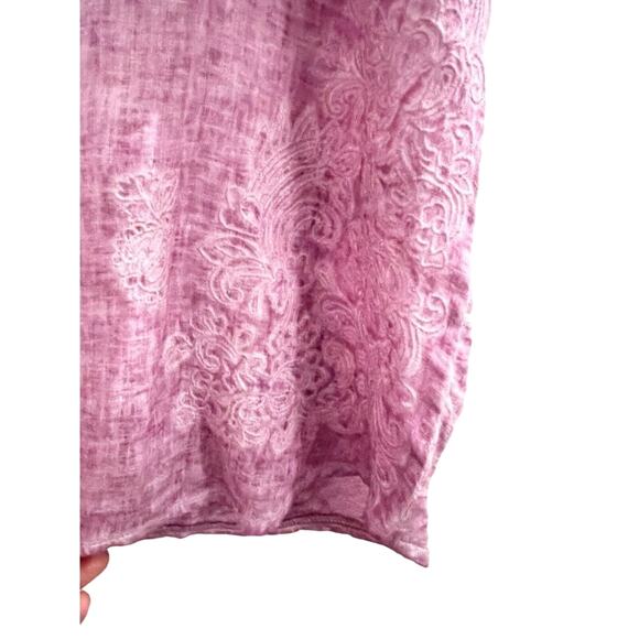 Chicos Size M Washed Magenta 100% Linen Blouse Embroidered Floral Pattern - Picture 4 of 7